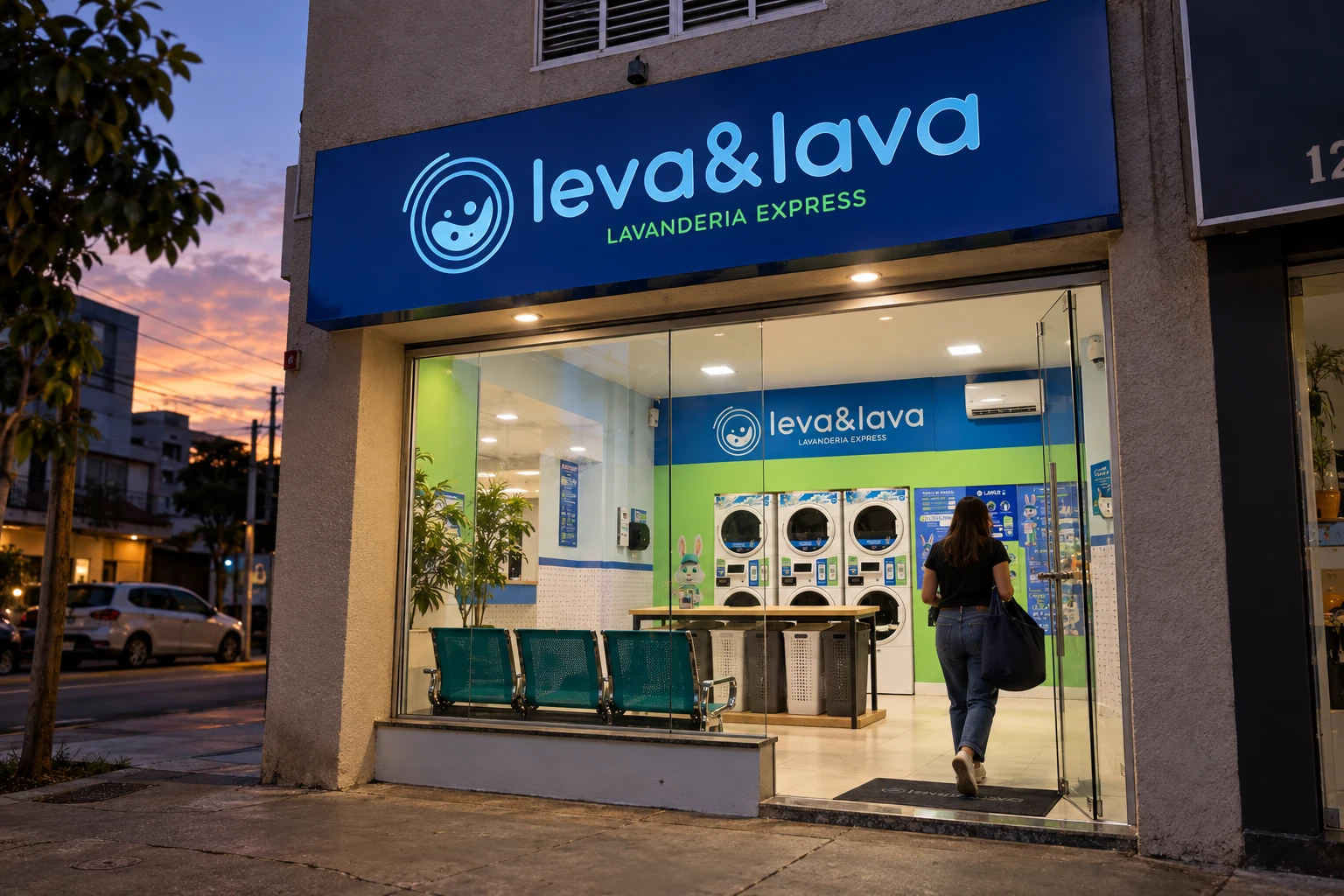 Fachada da Leva & Lava ao entardecer — imagem ilustrativa